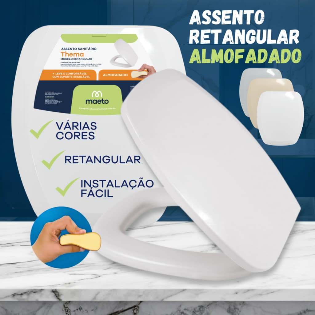 Assento Sanitário Almofadado Compatível Deca Celite Incepa Thema Confortável Resistente 6LPF 1.6GPF