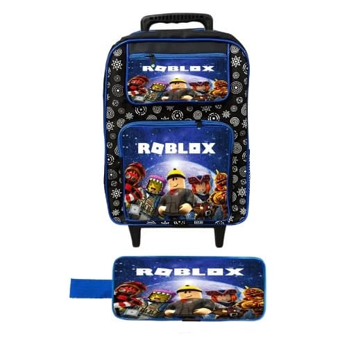 Mochila Escolar de Rodinha Infantil + Estojo Roblox Masculina Resistente 39cm