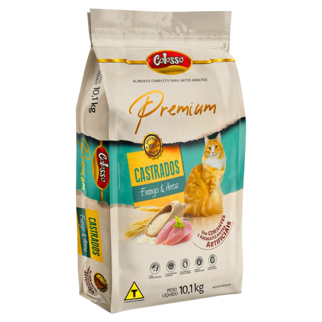 Ração para Gatos Castrados Premium Frango e Arroz Colosso - 10 Kg
