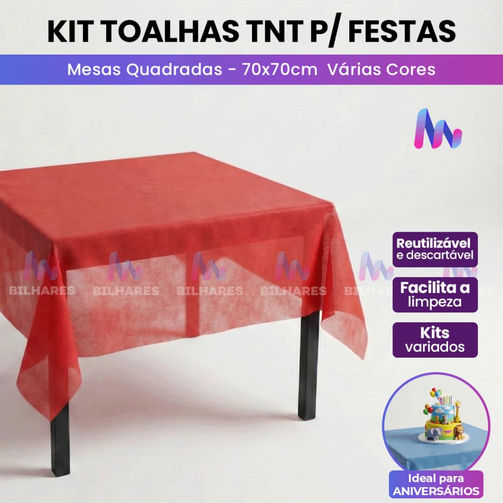 Toalha TNT 70x70 Mesa de Festa Infantil - Descartável para Aniversário Buffet Eventos com 5 10 15 20 Uni Vermelho Azul