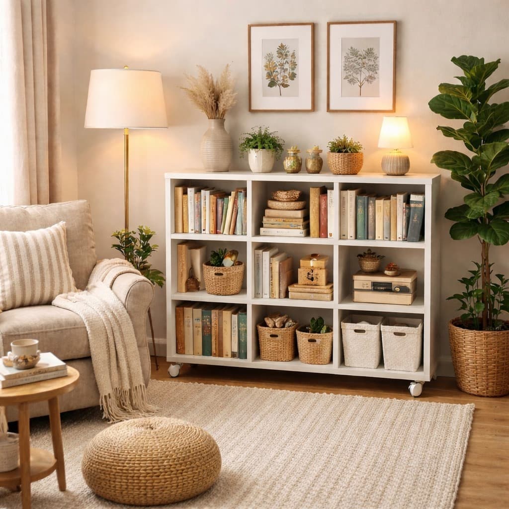 Nicho Organizador Estante para Livros Multiuso 9 Nichos Com Rodízios Expositor Para Loja, Sala e Home Office