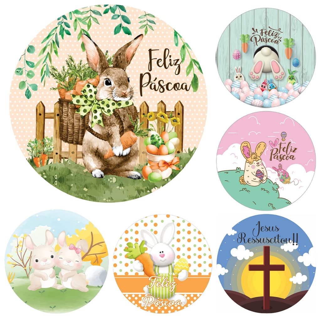 Capa Tecido Painel Redondo 50cm Sublimado Veste Fácil Elástico Decoração Festa Páscoa