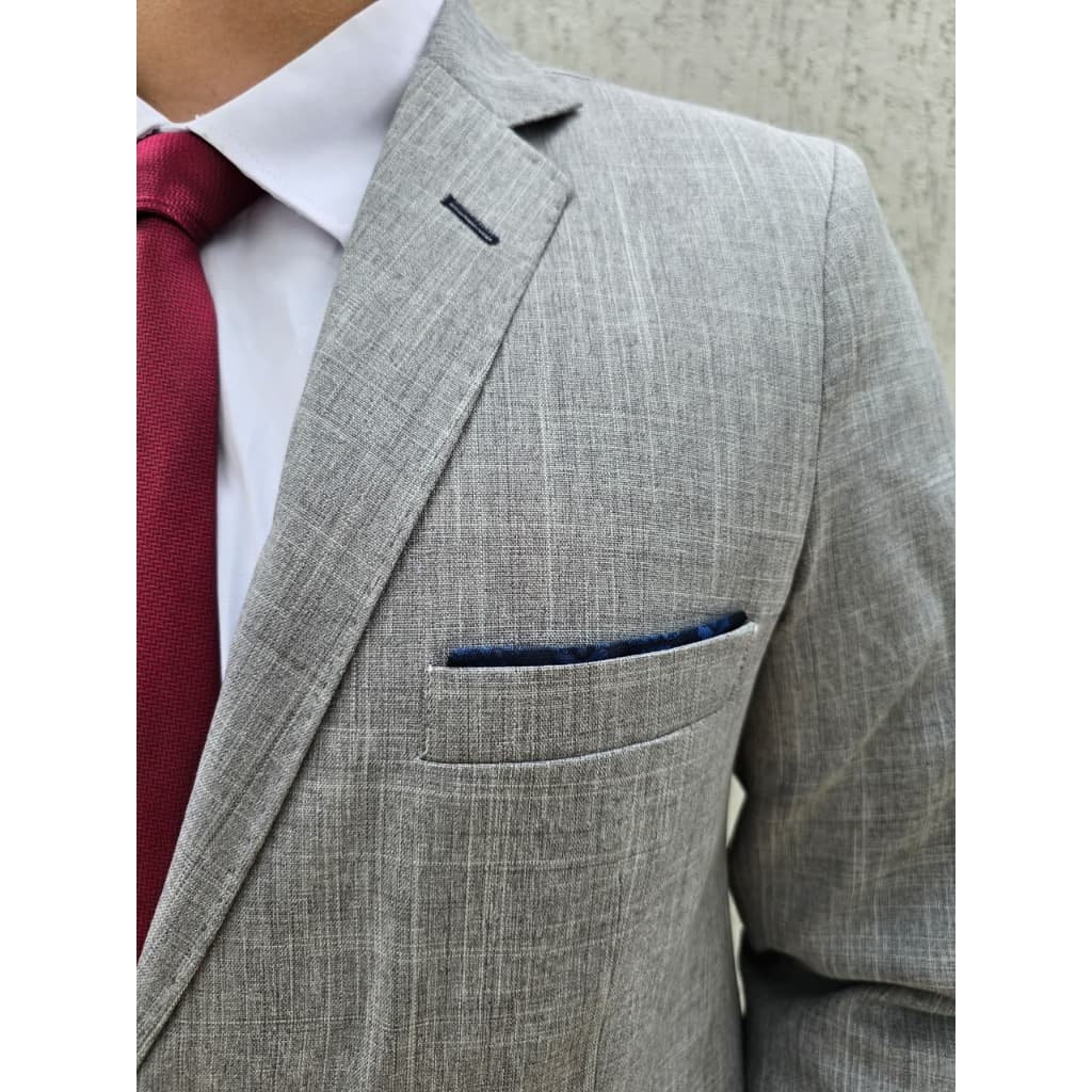 Terno Cinza Alfaiataria de Luxo Calça com Fivela de Ajuste Italiano para Casamento e Culto