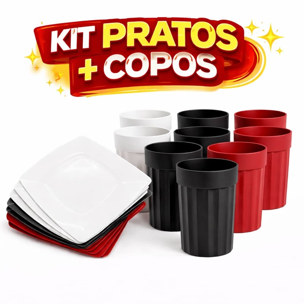 KIT 10 a 50 PRATOS + COPOS Plástico Reutilizável lavável Ideal refeições Festa Churrasco Aniversário