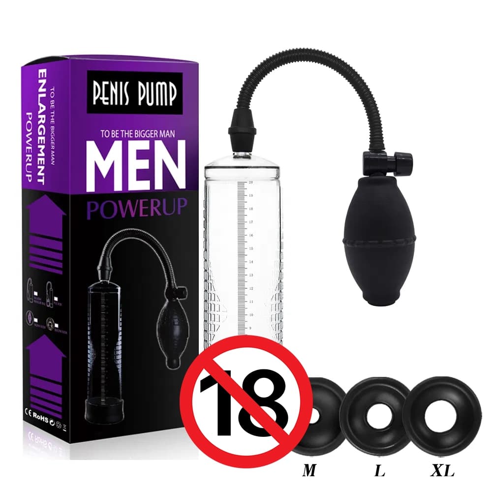 Bomba Peniana Manual Sucção a Vácuo com 3 Anéis Silicone Adultos