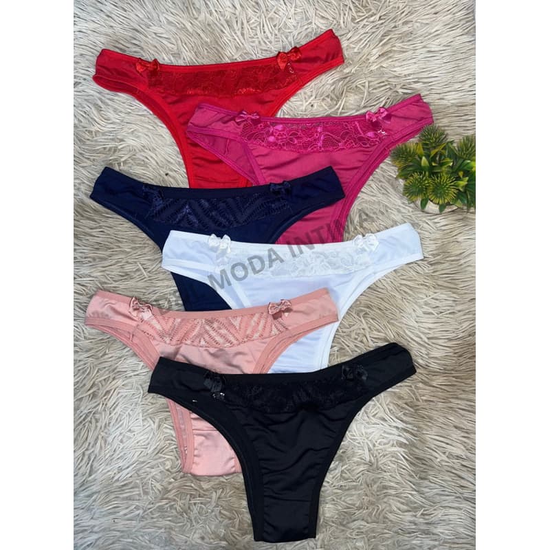 Kit 5 Calcinha Tanga Conforto Romantic Feminina com Renda Confortável
