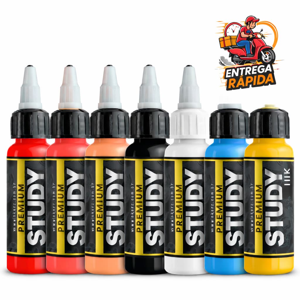 tinta study Ink 30 ml preta branco diversas cores estudo iniciante tattoo tatuador