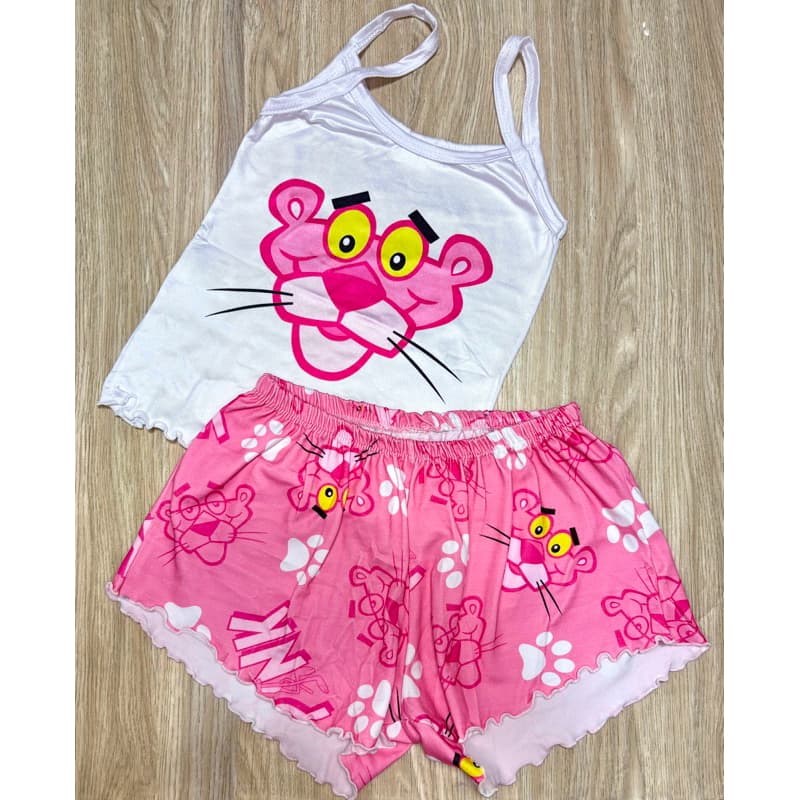 Pijama Infantil Menina Personagens Stitch, Babydoll Sued Premium