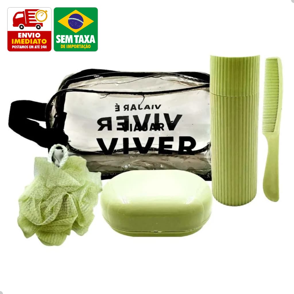 Kit Necessaire Viagem Higiene Pessoal Porta Escova Saboneteira Pente Esponja