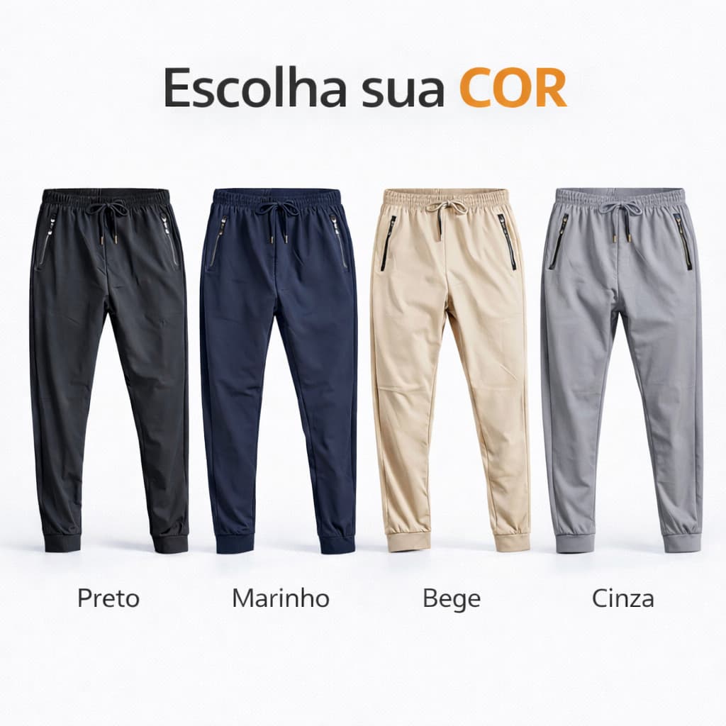 Calça Masculina Jogger Esportiva Poliamida Treino Academia e Casual Bolso Zíper Fresca Escola