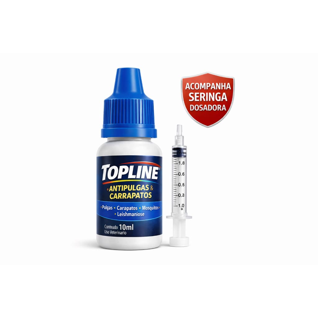 TOP LINE 10ML PODEROSO ANTIPULGAS, CARRAPATOS E MOSCAS P/ CAES E GATOS ACOMPANHA - SERINGA DOSADORA