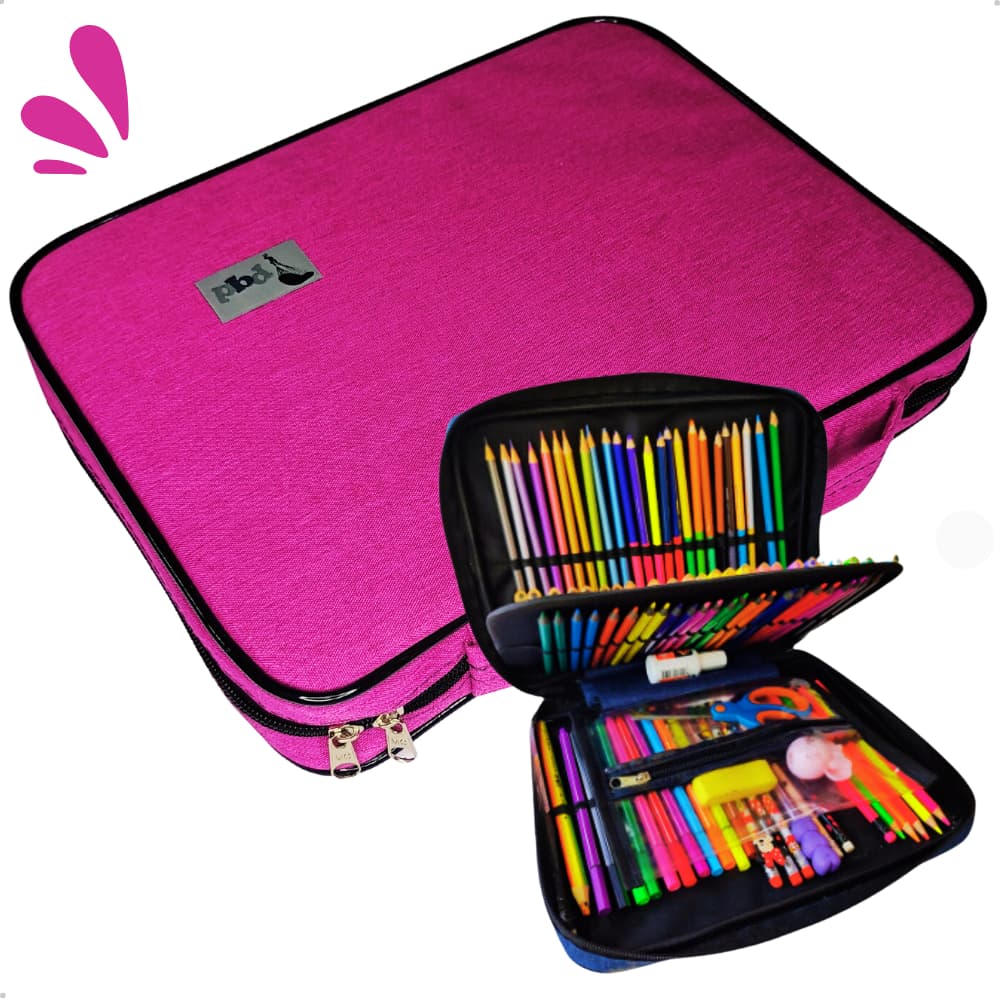 Estojo Escolar Grande Jumbo Box Com Alça Organizador 100 Pens Divisoria Necessaire Interna Colorista