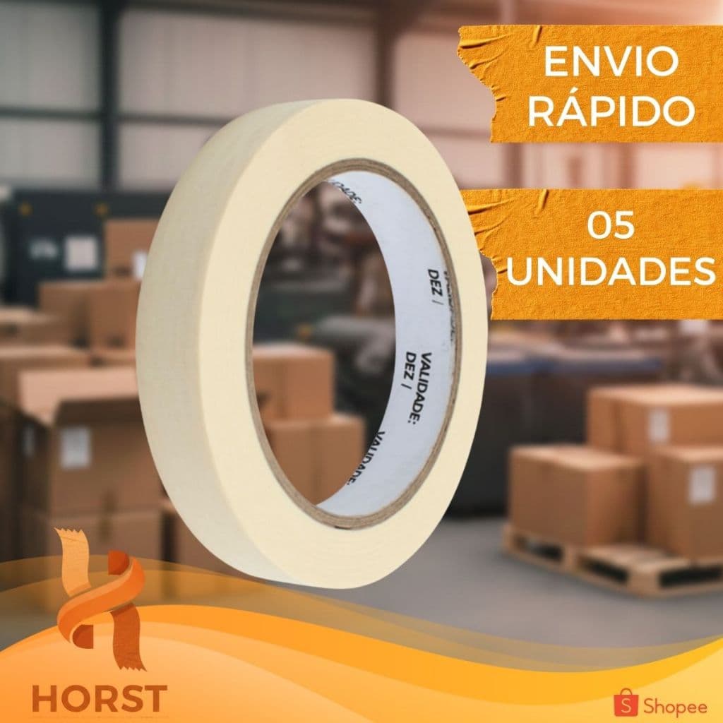 FITA CREPE BRANCA USO GERAL PREMIUM 18MM X 50 METROS - KIT 05 UNIDADES