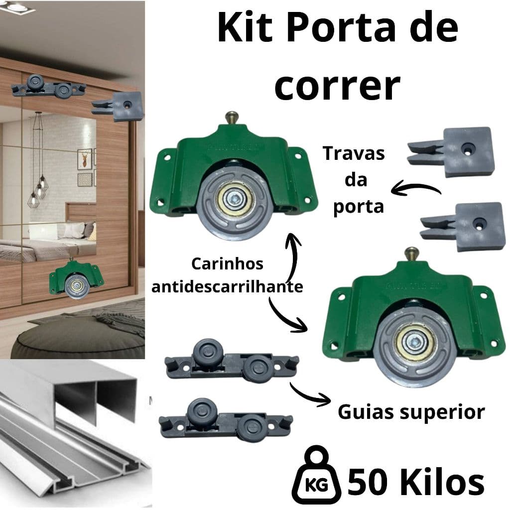 kit Roldana Rodizio para Porta de correr de Guarda Roupa e Armário p/1 porta tipo RO 65