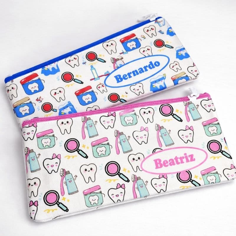 Nécessaire Higiene Bucal Personalizada | Estojo Escova e Pasta | Estampa Dente | Nome Personalizado