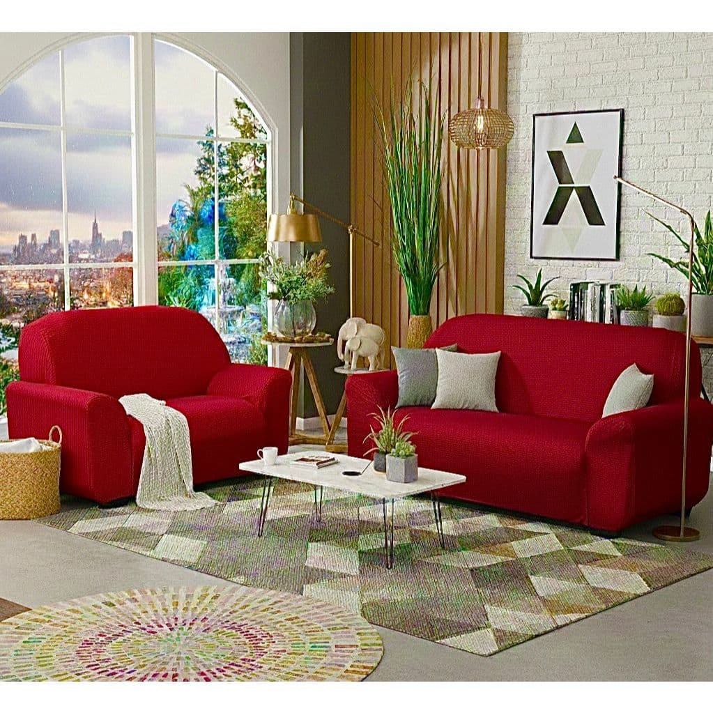 Kit Capa de sofá 2 e 3 lugares coladinha ligadinha lisa malha gel 100% poliéster