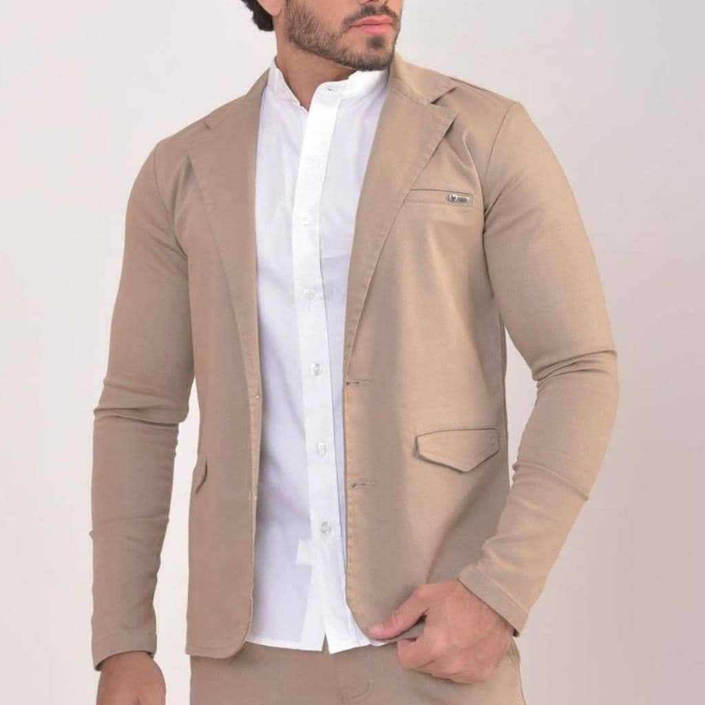 Blazer  Masculino Slim de Sarja Premium Esporte Fino Alfaiataria Elastano Corte Italiano 2 Botões Paletó Casual Elegante