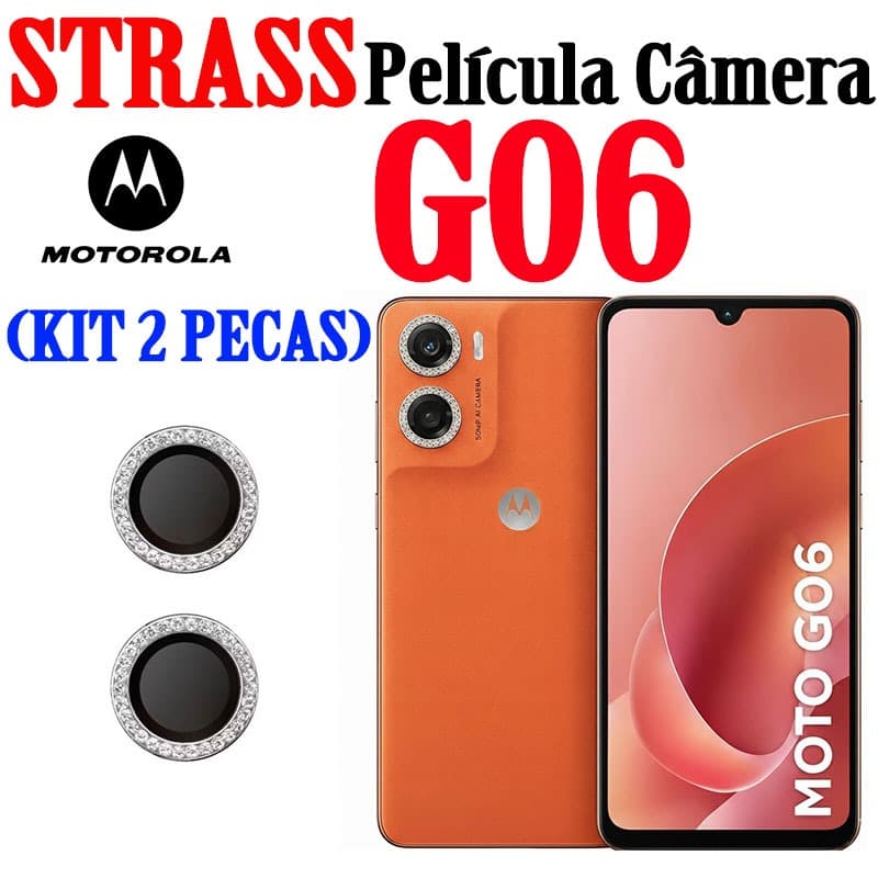 (Kit 2 Peças) Película de Câmera Para Moto G06 Protetor de Lente Vidro Temperado Anti-Risco Strass Diamante