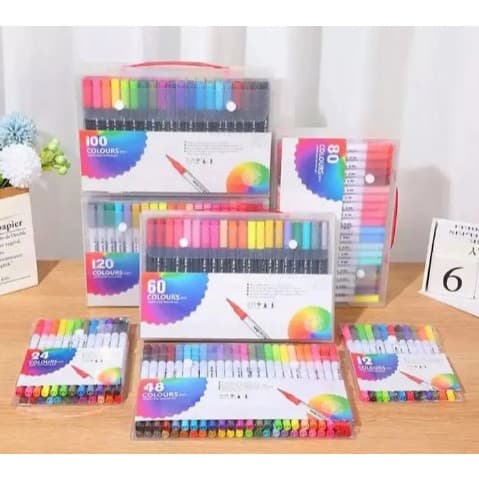 Estojo 60 Cores Caneta Marcador Ponta Dupla Pasta Canetinha