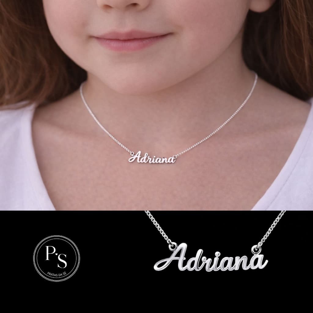 Corrente Colar Infantil Com Nome Personalizado Manuscrito Prata 925