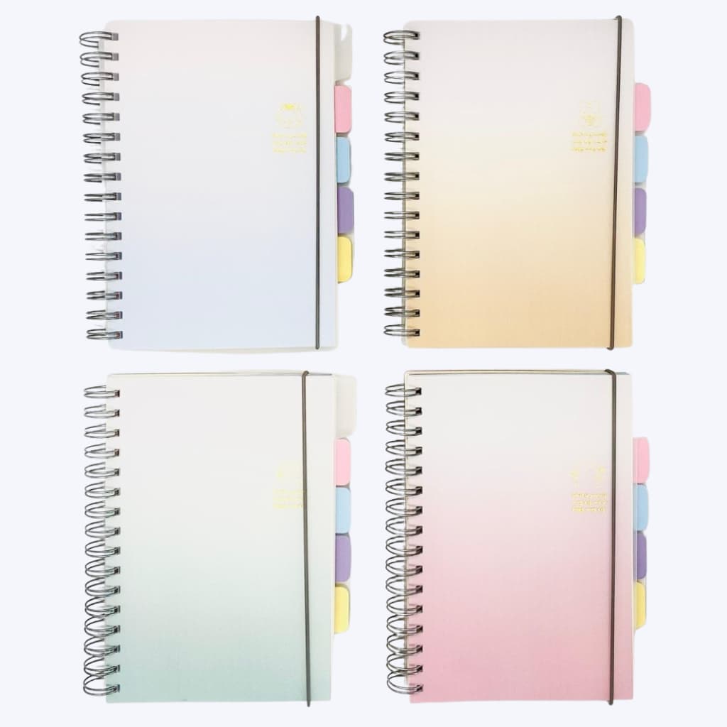 Caderno Tom Pastel B5 Grande 124 folhas Divisórias Elástico Rosa Azul Amarelo VerdeDegradê Meninas Espiral Faculdade Uni