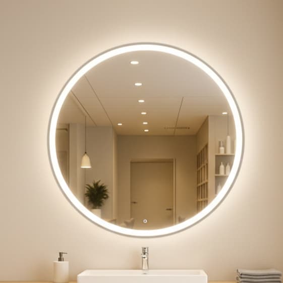 Espelho Redondo 50x50cm Jateado com LED Lapidado Luxo Decoração Moderna