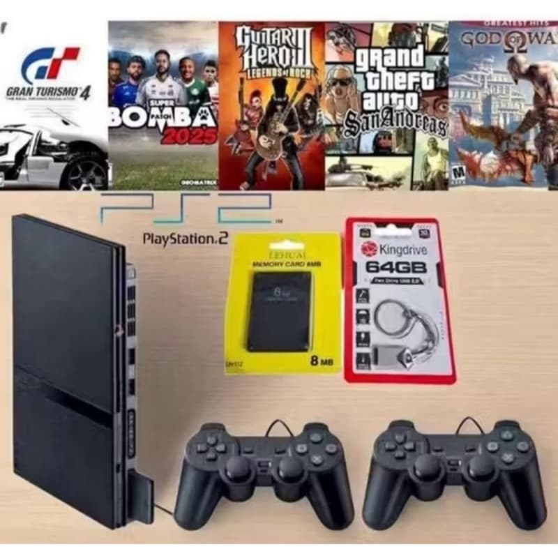 Playstation 2/PS2 com kit de jogos.