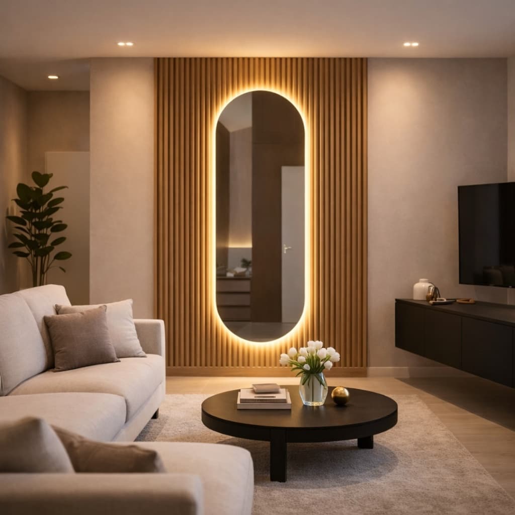 Espelho Led oval suporte grande médio corpo inteiro quarto abstrato blogueira bateria fonte