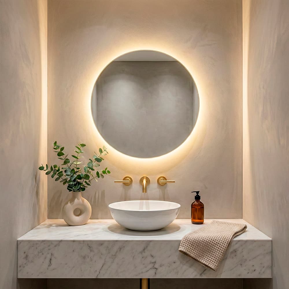 Espelho LED 60cm Redondo Lapidado para Banheiro Sala Quarto Maquiagem com Instalação Fácil