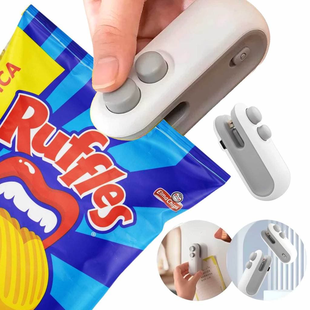 Mini Máquina Seladora Saco Plástico Portátil 2 em 1 Carregamento USB Embalagem Elétrica