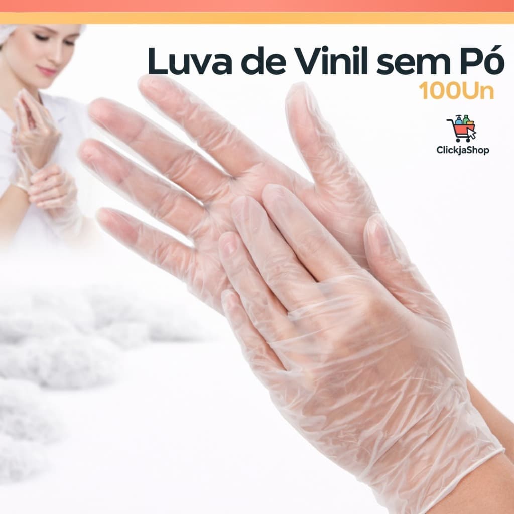 Luva de Vinil Sem Pó com 100 Unidades Caixa Tam P. M. G