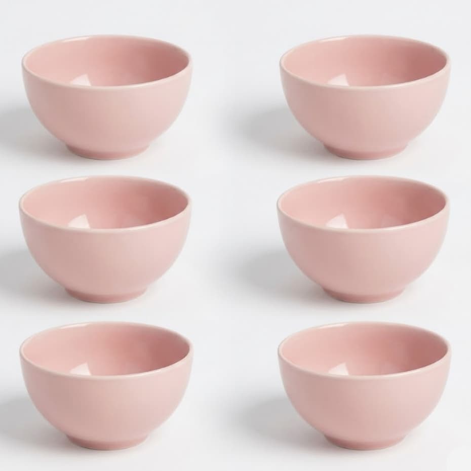 Kit 6 Cumbuca Tigela Porcelana Colorida Rosa 440ml Caldos & Sopas Petiscos