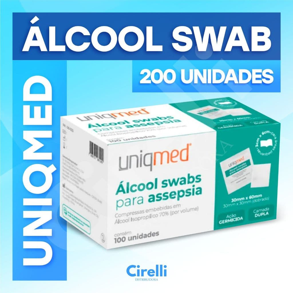 Álcool Swab Uniqmed 200 Unidades – Prático para Higienização e Antisséptico