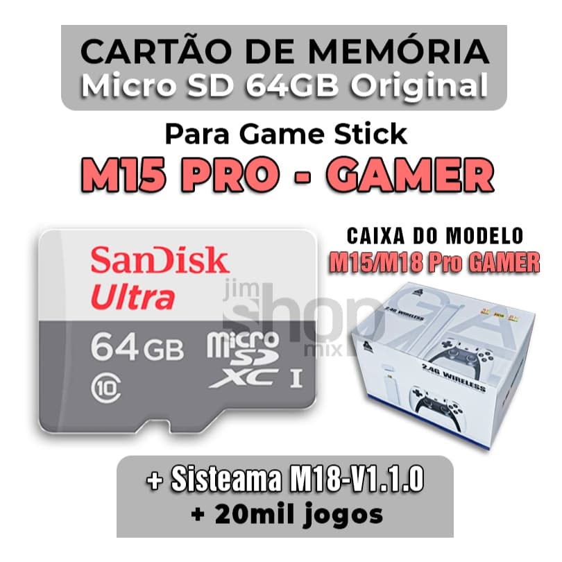 Cartão de Memória MicroSD 64GB Original +Sistema P/ GameStick M15 Pro +Jogos - Envio Imediato