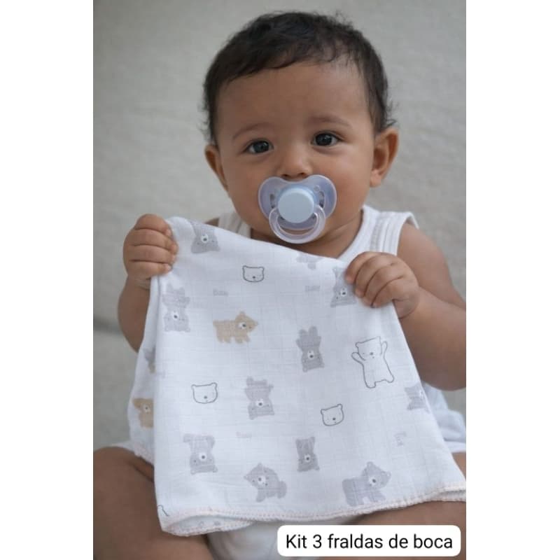 Kit 3 Fraldas de Boca Bebê 100% Algodão | Estampa Sortida – Escolha Menino ou Menina