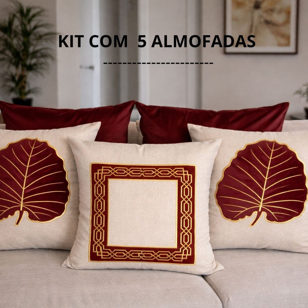Kit 5 Capas de Almofadas Bordadas Luxo-45x45
