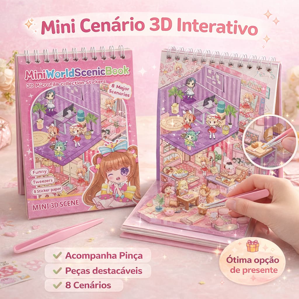 Livro Cenário 3D com Pinça | Miniatura DIY Interativa | Livro de Adesivos 3D 16 Páginas Presente Criativo