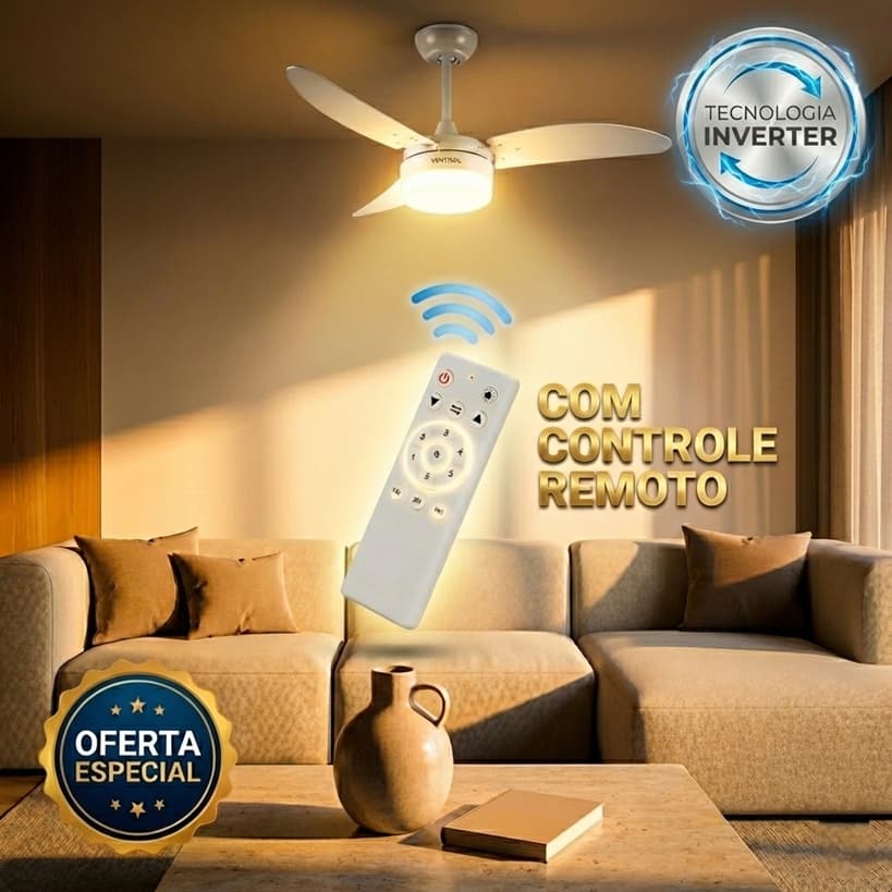 Ventilador Teto Inverter Bivolt Ventisol Ciclo Silencioso Econômico Potente Quarto Sala C/ Controle