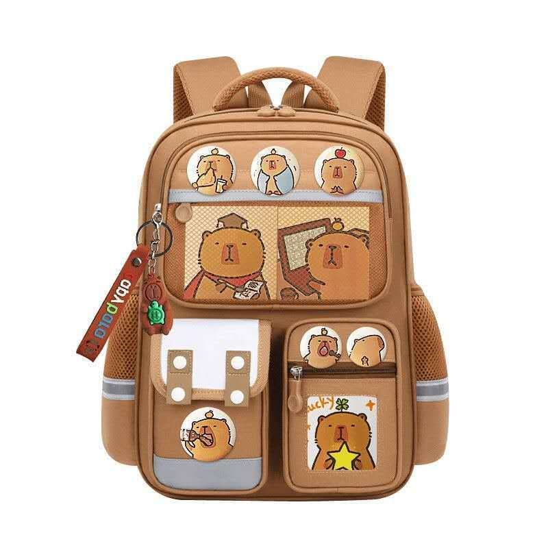 Mochila Escolar Infantil capybara Grande Capacidade Resistente com Vários Bolsos