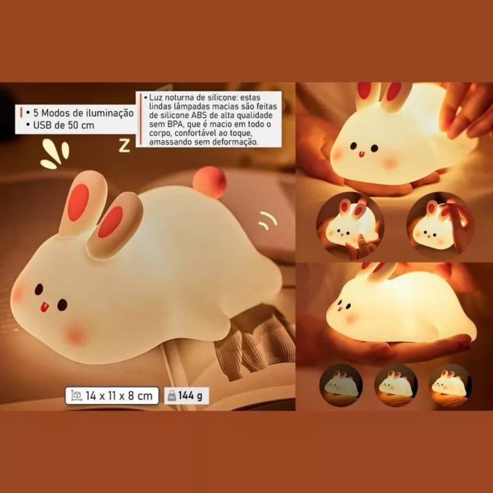 Toque Recarregável Lâmpada De Silicone Coelho Coelhinho Noturna RGB Dimerizável Recarregável De USB