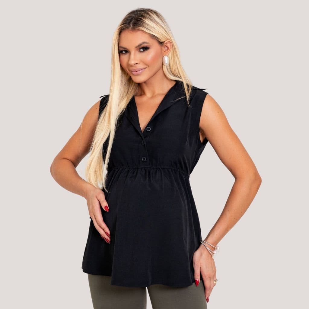 Blusa Cavada Com Botões Na Frente Para Gestantes e Lactante.