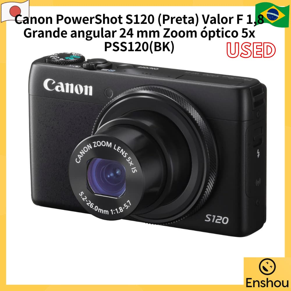 [USED]DoJapão [USADO] Câmera Digital Canon PowerShot S120 (Preta) Abertura f/1.8 , Amplo 24 Mm , Zoom Óptico 5x PSS120 (BK)