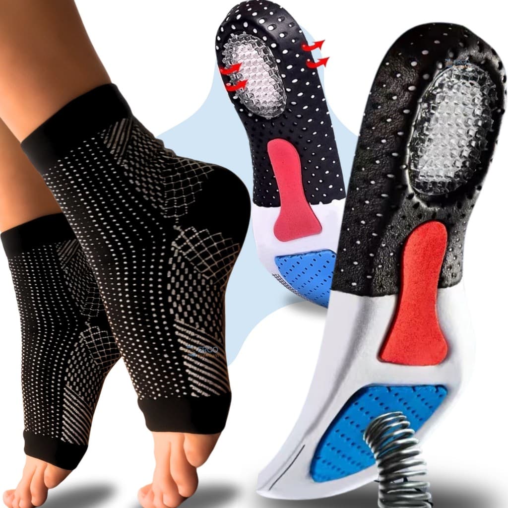 Combo Meia Ortopédica + Palmilha Alívio de Dores no calcanhar, Inchaço, Esporão e Fascite Plantar