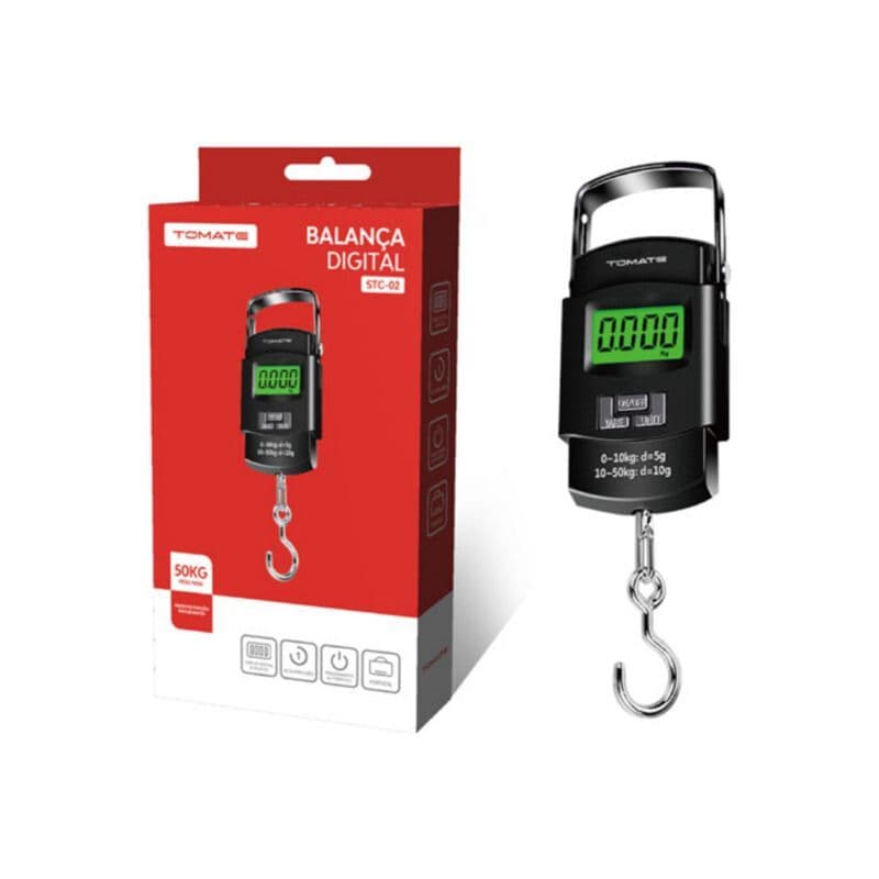 Balança Digital  Portátil de Gancho Até 50kg Preto Tomate STC-02
