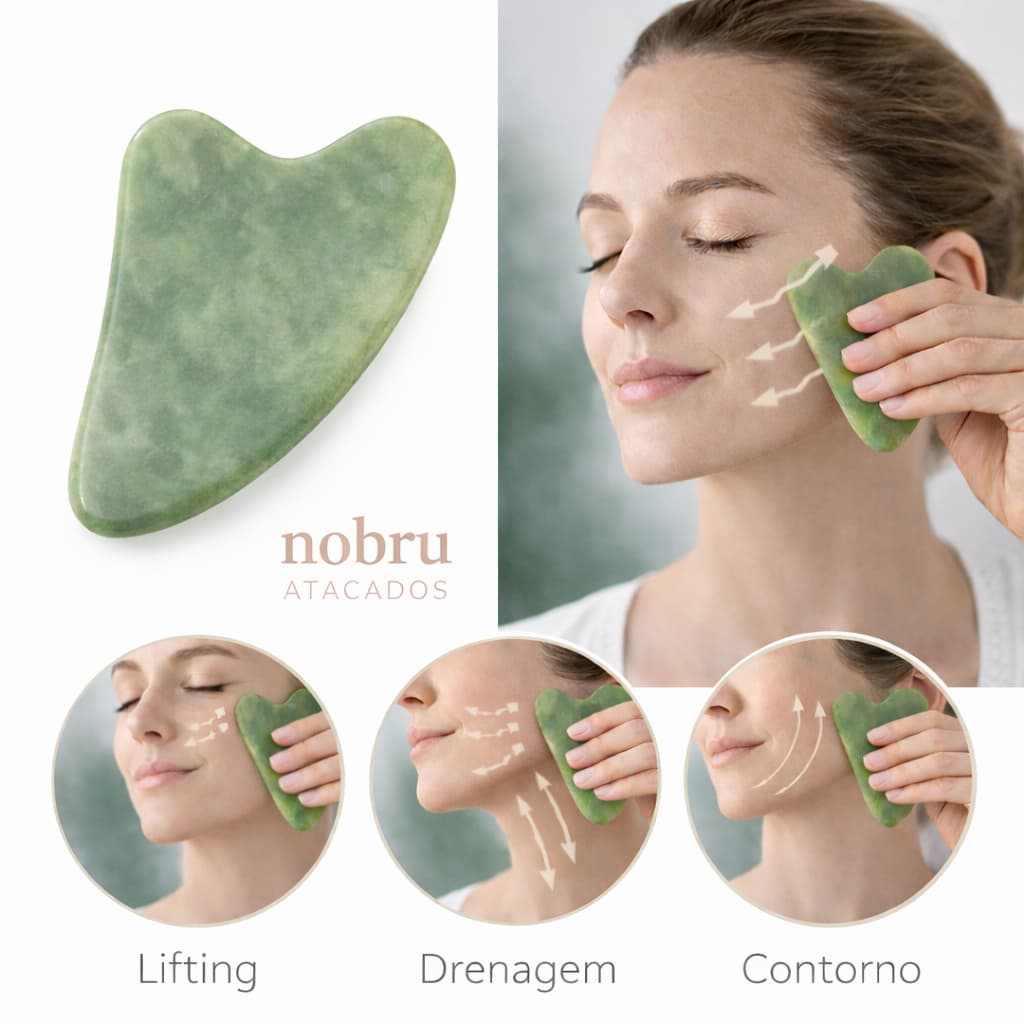 Gua Sha Facial Profissional Pedra Jade Quartzo Verde