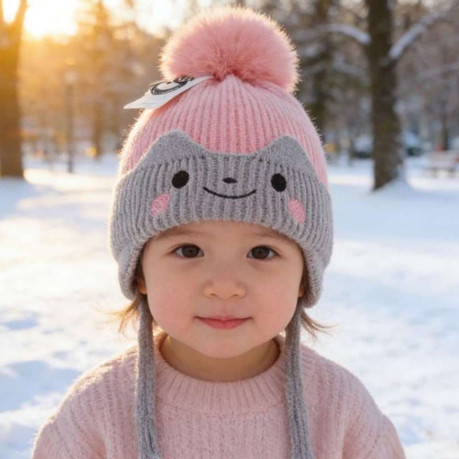 Gorro/Touca Infantil com dois pompom Amarrar Forrada Por Dentro para o inverno menino e menina moda novo 2024