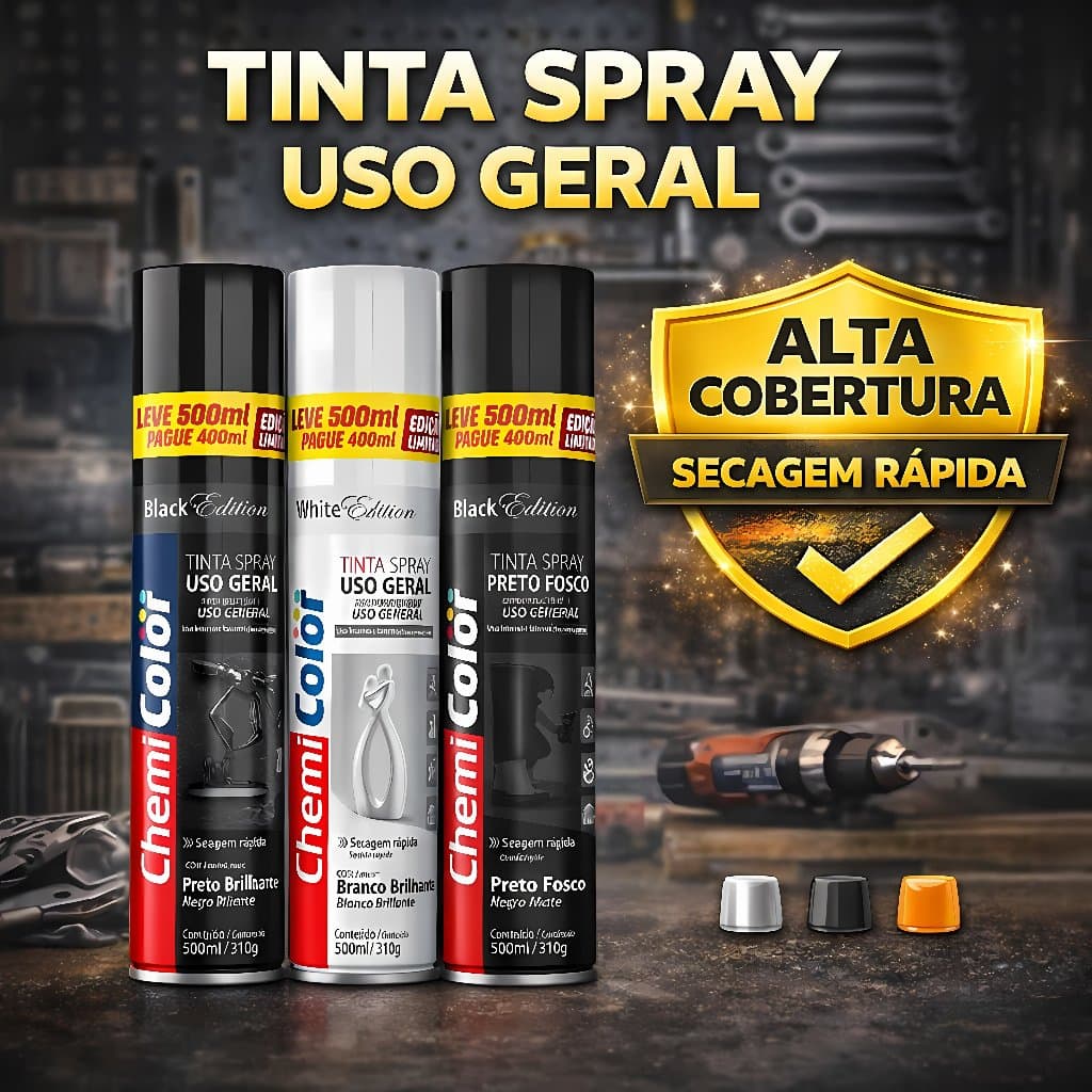 Tinta Spray Uso Geral Metal Madeira Plástico Cores 500ml Chemicolor