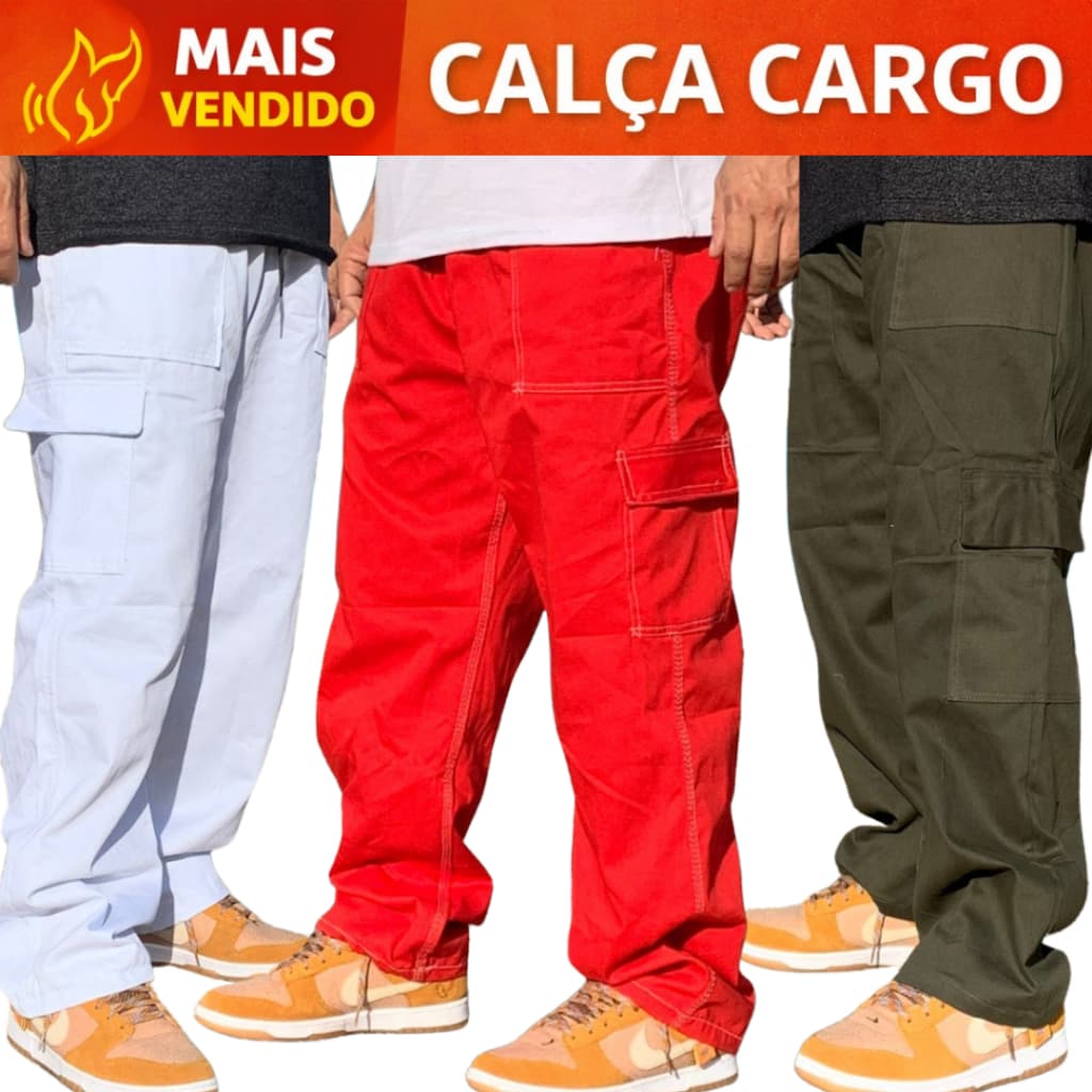 Calça Branca Cargo Masculino Feminina Do Tamanho 2 ao 48 Skate Larga 5 Bolsos Cordão Elástico Na Cintura Sarja Premium