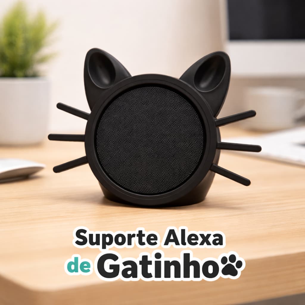 Suporte Alexa de Gatinho | Suporte alexa divertida e linda modelo POP nas cores preto e branco