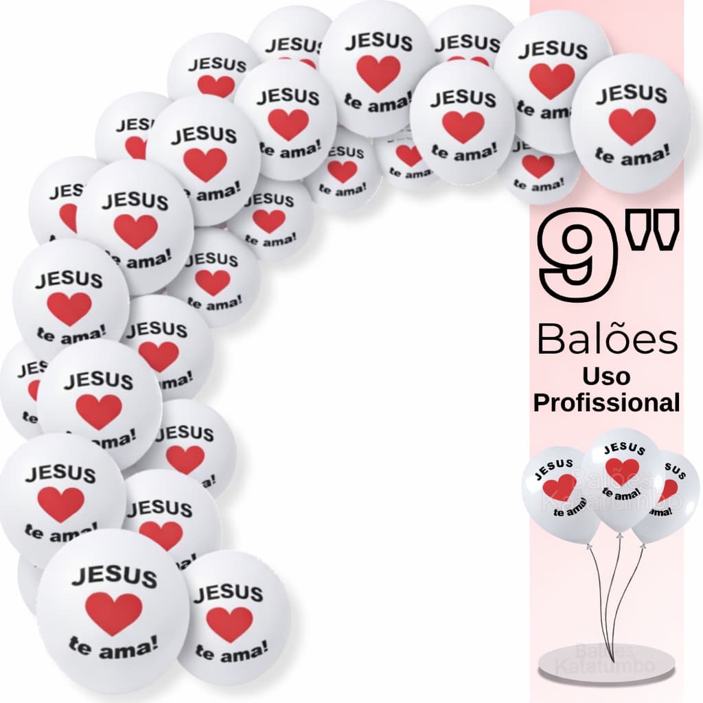 Balão Bexiga Jesus Te Ama Batismo e Comunhão Religioso, Balão Látex Estampado 9 Polegadas Pacotes De 10-25-50 Unds